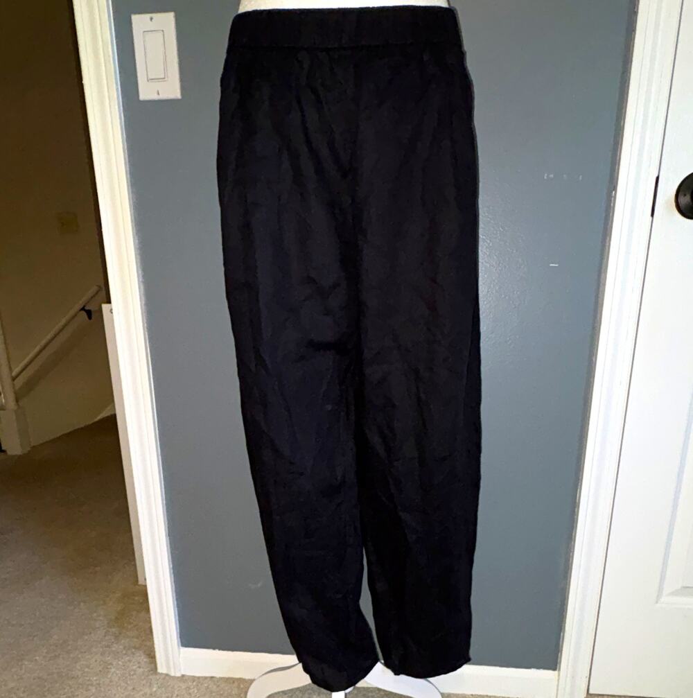 Eileen Fisher System XL Black Organic Cotton Pull-On Pants Relaxed 27" Pockets